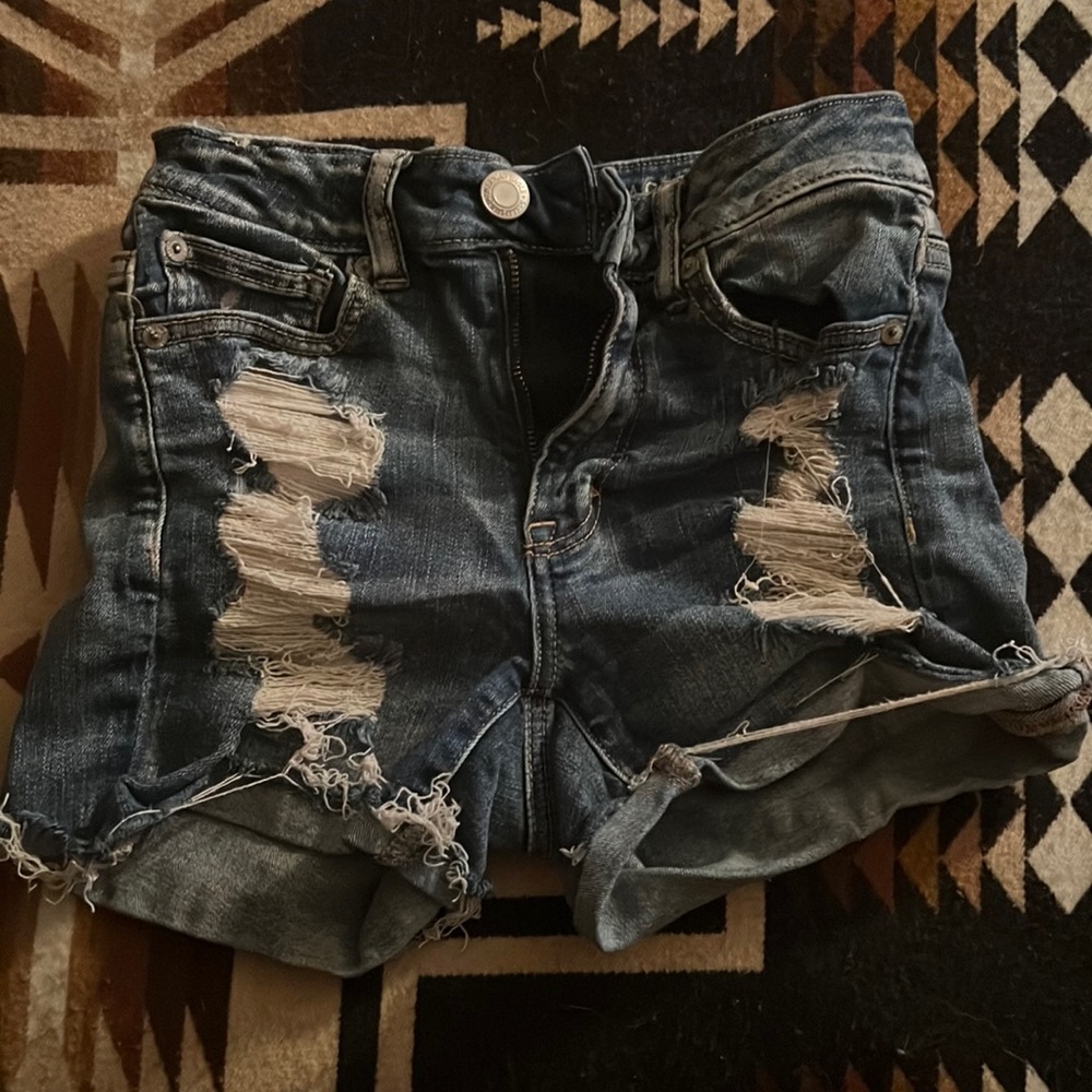 Distressed high waisted jean shorts